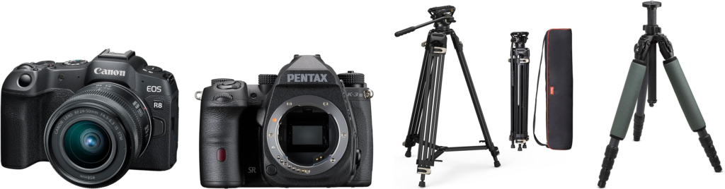 a camera with a tripod camping activities